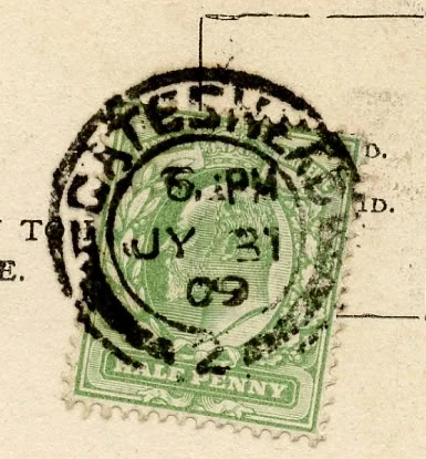 Postmark of Gateshead Double Circle Singe Arc 1909
