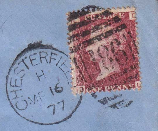 Postmark of Chesterfield 186 Numeral Duplex 1877