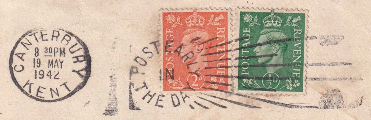 Postmark of Canterbury Kent Single Circle - Post Early in the Day Slogan 1942