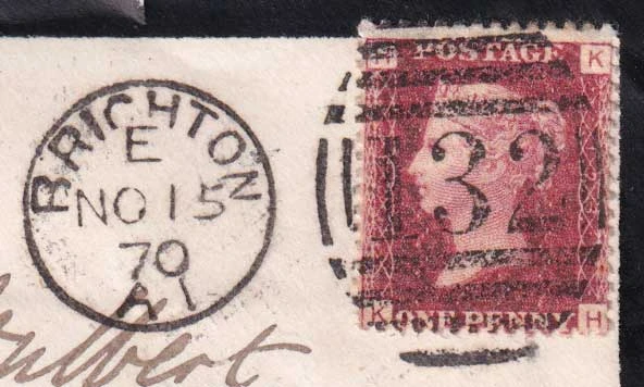 Postmark of Brighton 132 Numeral Duplex 1870