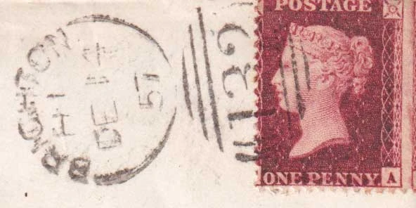 Postmark of Brighton 132 Sideways Numeral Duplex 1857
