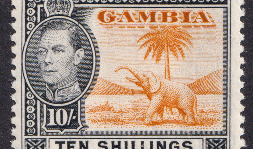 Gambia KGVI 1938-46 10s Orange & Black SG161